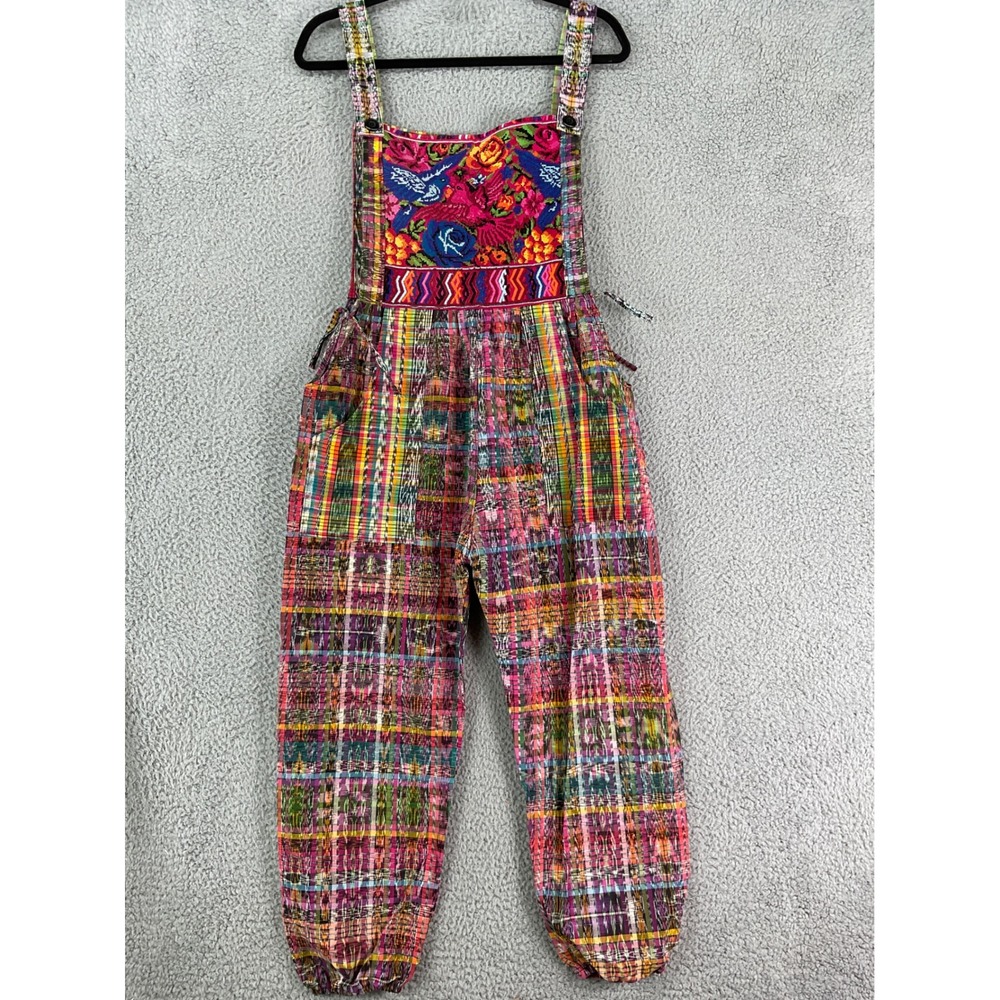 Unbranded Jumpsuit Womens L Multicolor Plaid Bird Embroidered Boho Guatemalan